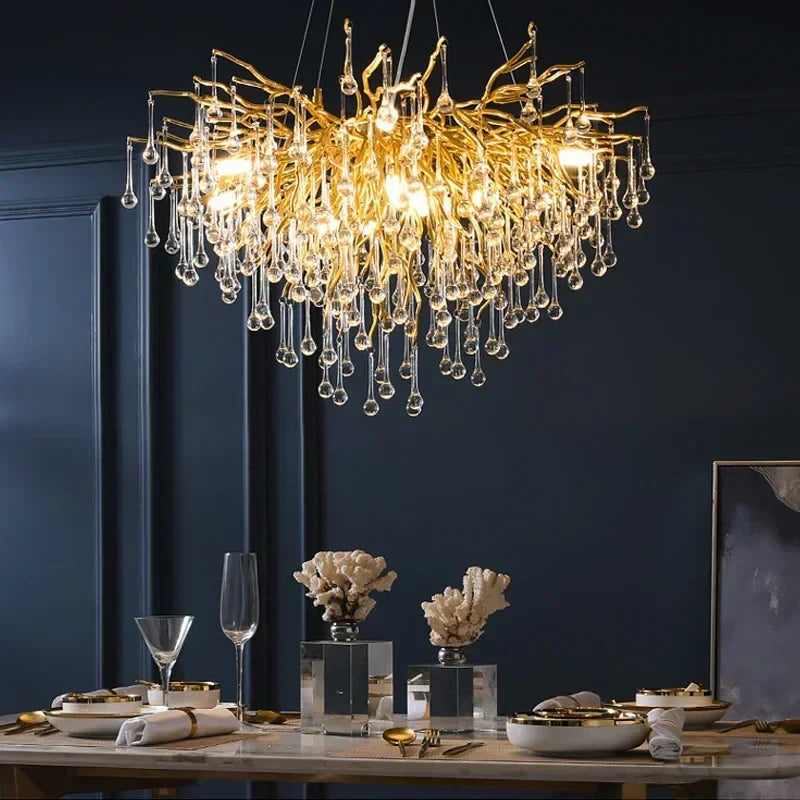 DecorBites™ Branch-shaped Golden Crystal Chandelier for Villa Bedroom and Living Room