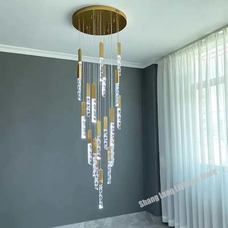 DecorBites™ Crystal LED Chandelier: Modern Luxury Staircase & Living Room Hanging Lamp