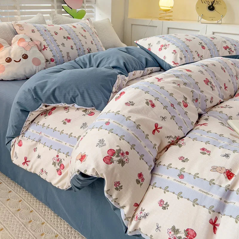 DecorBites™ Double-Layer Yarn Printed Cotton Quilt Cover Set - Queen/King/Double/Single Bed