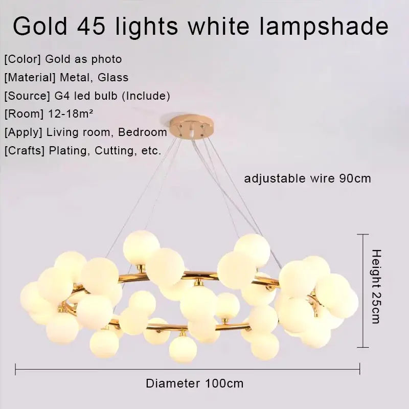 نجفة ديكور بايتس™ الذهبية بإضاءة LED، مصباح معلق عصري لغرفة المعيشة، المطبخ، غرفة النوم، غرفة الطعام