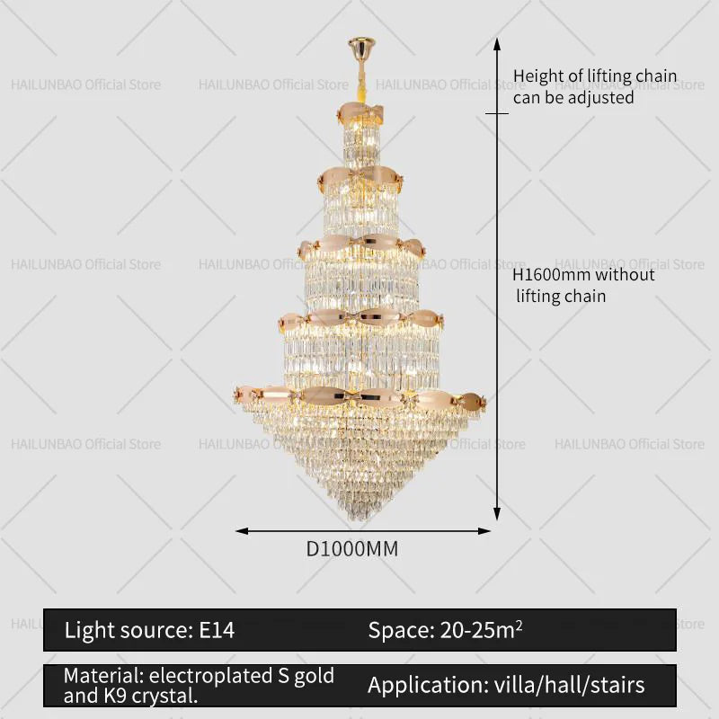 DecorBites™ Grand Hall Crystal Chandelier Spiral Staircase Post-Modern Light Luxury Lighting