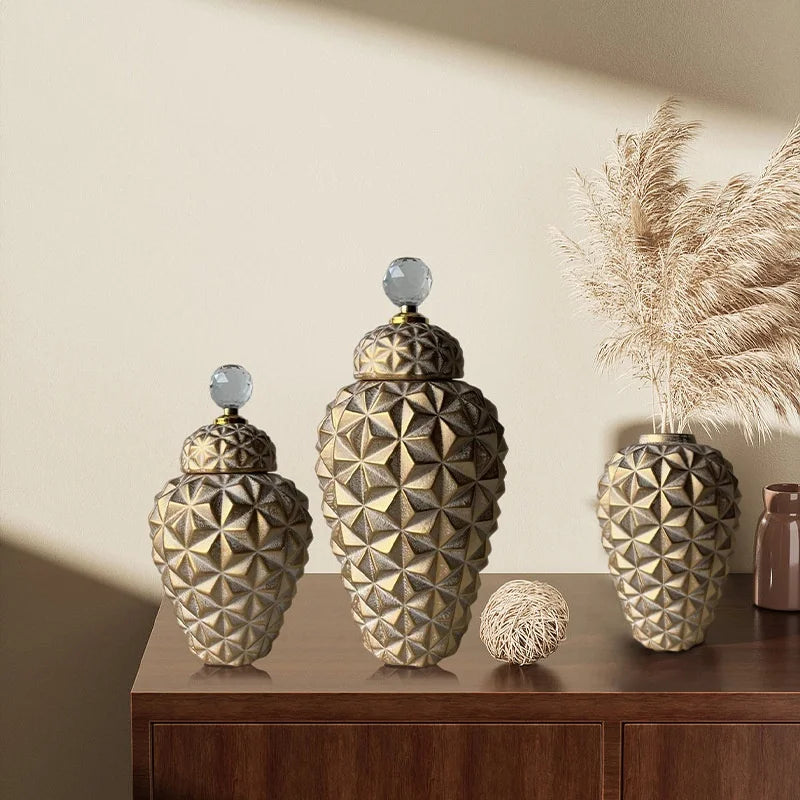 DecorBites™ Geometric Diamond Ceramic Vase: Stylish Flower Arrangement Décor Jar