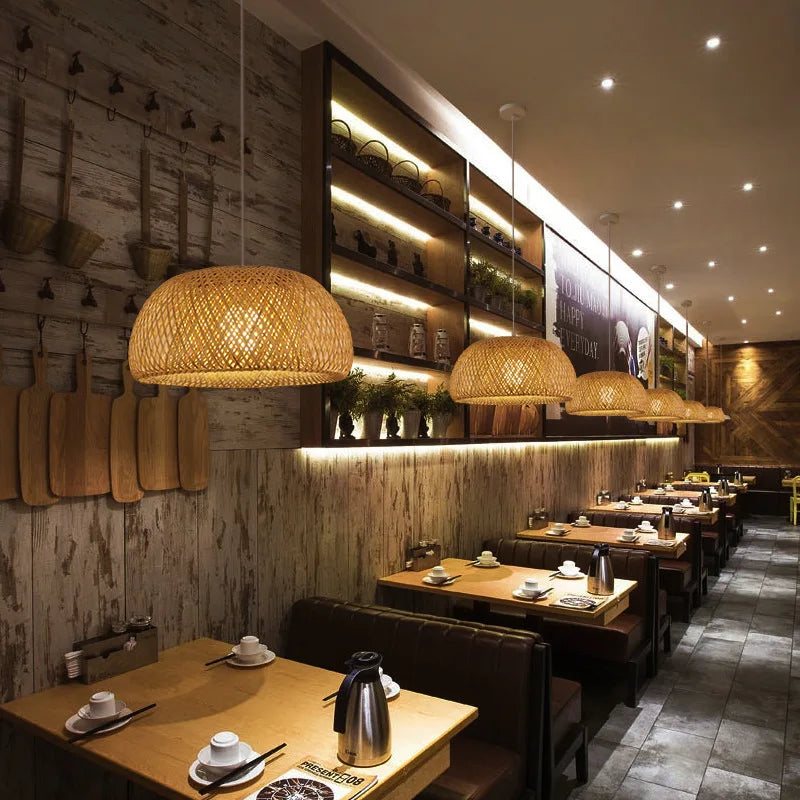 Handwoven Bamboo Wicker Pendant Light in Beige