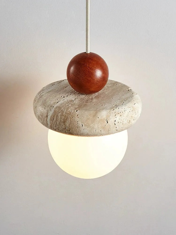 DecorBites™ Cream Stone Wood LED Chandelier for Bedroom & Children's Room