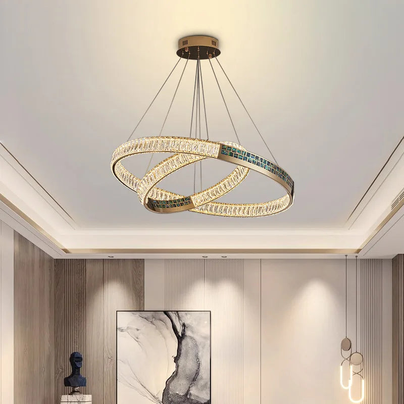 ثريا سقف كريستالية بتصميم خاتم من DecorBites™ | ستانلس ستيل | ديكور منزلي فاخر