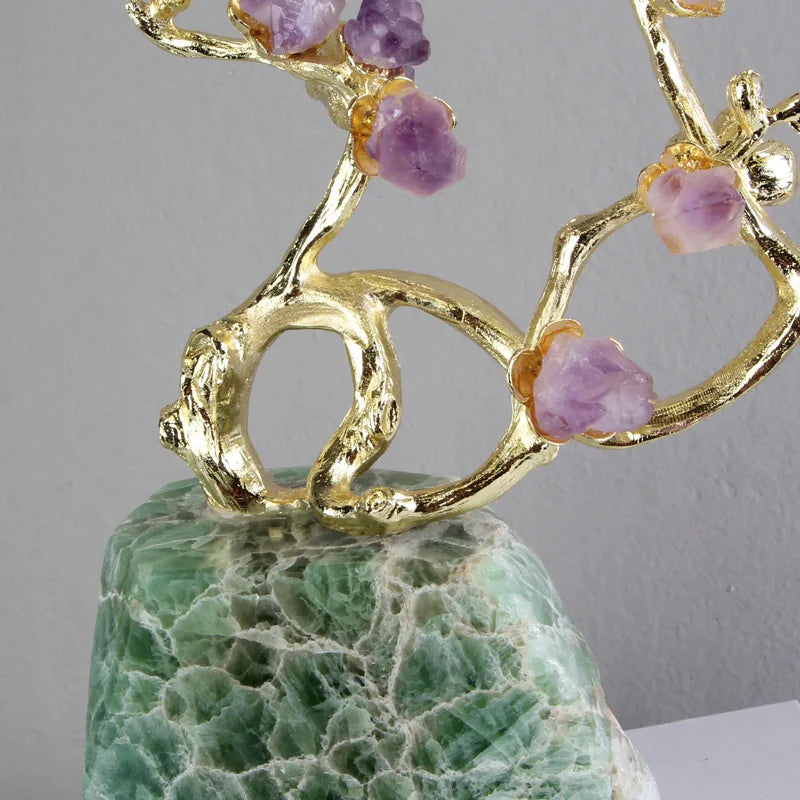 DecorBites™ Amethyst Brass Tree Ornament: Lucky Crystal Sculpture Home Decor