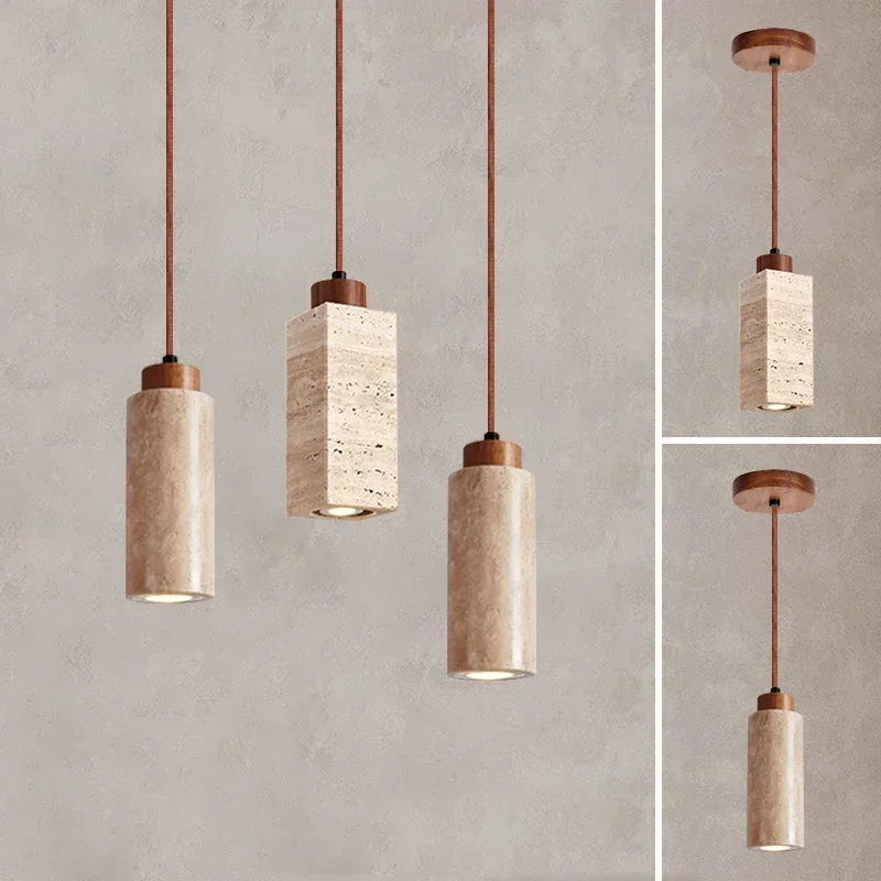 Wabi-Sabi Yellow Marble Stone Pendant Light