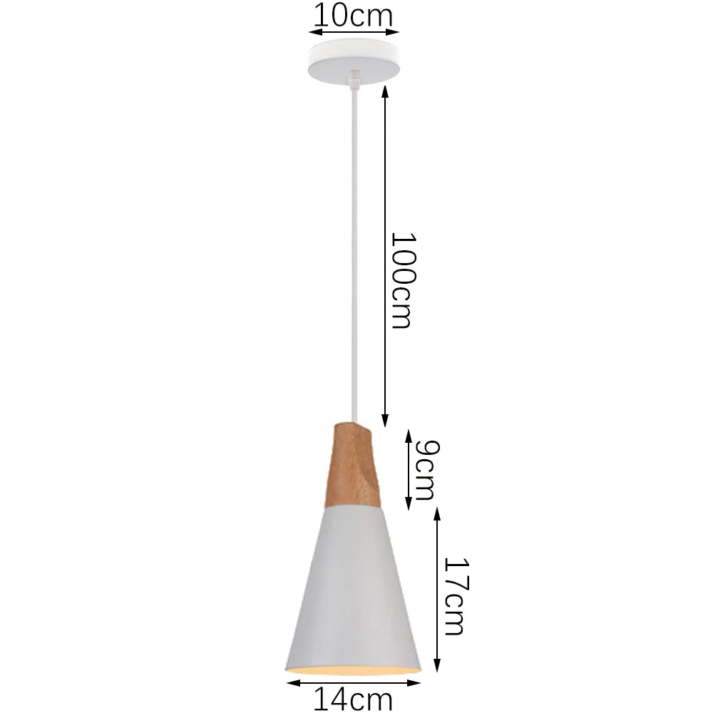 Nordic White Iron Pendant Light With Wood Accent