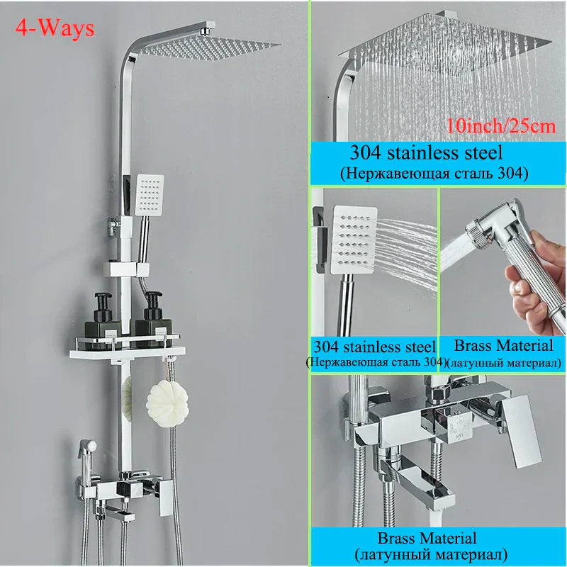 DecorBites™ Black Brass Shower Faucet Set with Rotatable Tub Spout and Rain Shower Column