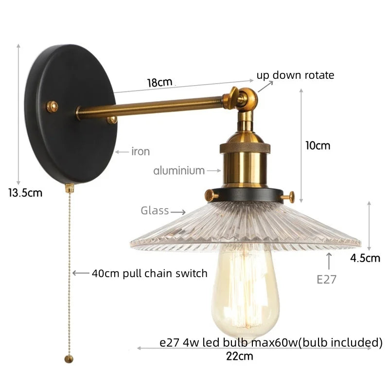 DecorBites™ Industrial Loft LED Wall Light for Bedroom, Bathroom, Stairs - Plug In Iron Lamp
