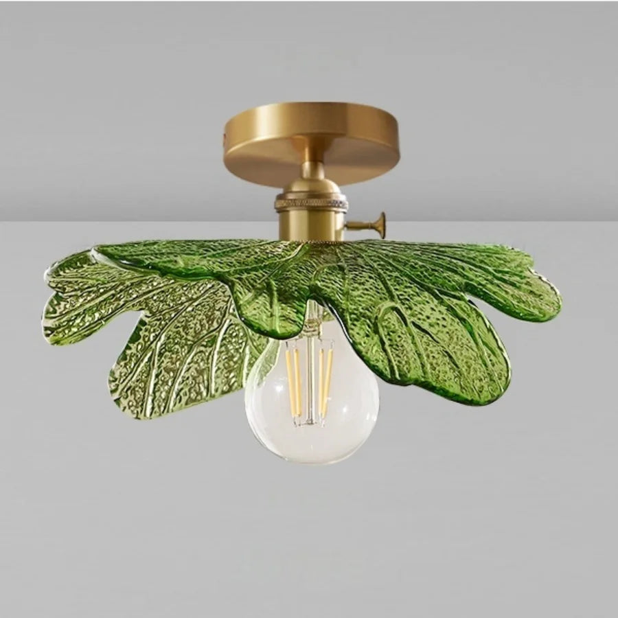 مصباح سقف نحاسي زجاجي على شكل زهرة خضراء DecorBites™ - إضاءة LED عصرية على الطراز الاسكندنافي لغرفة المعيشة وغرفة النوم والردهة