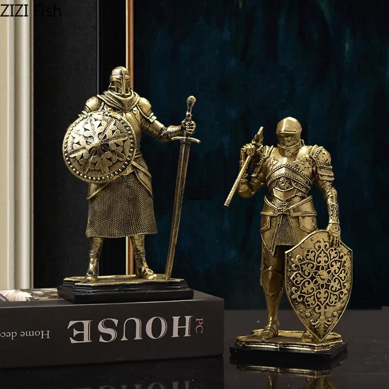 Décoration de statue de chevalier lourdement blindé en résine DecorBites™ pour bureau et esthétique de pièce