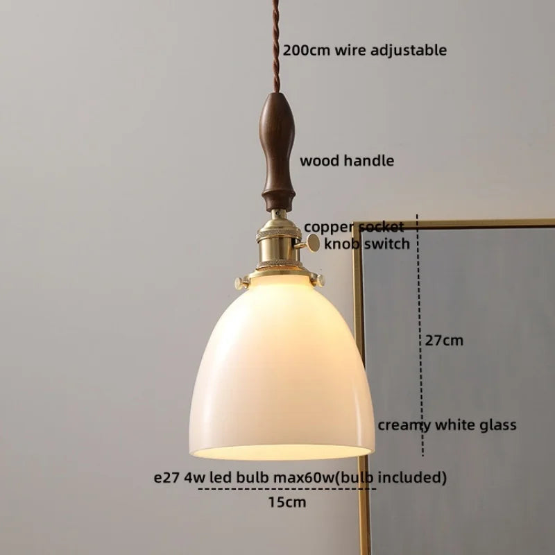 مصباح معلق LED من الزجاج الأخضر DecorBites™ بمفتاح مقبض، ثريا نحاسية