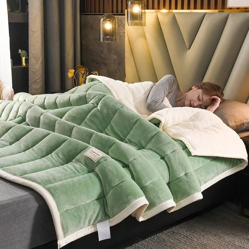 DecorBites™ Cozy Coral Fleece 3-Layer Bed Blanket for Autumn & Winter Warmth