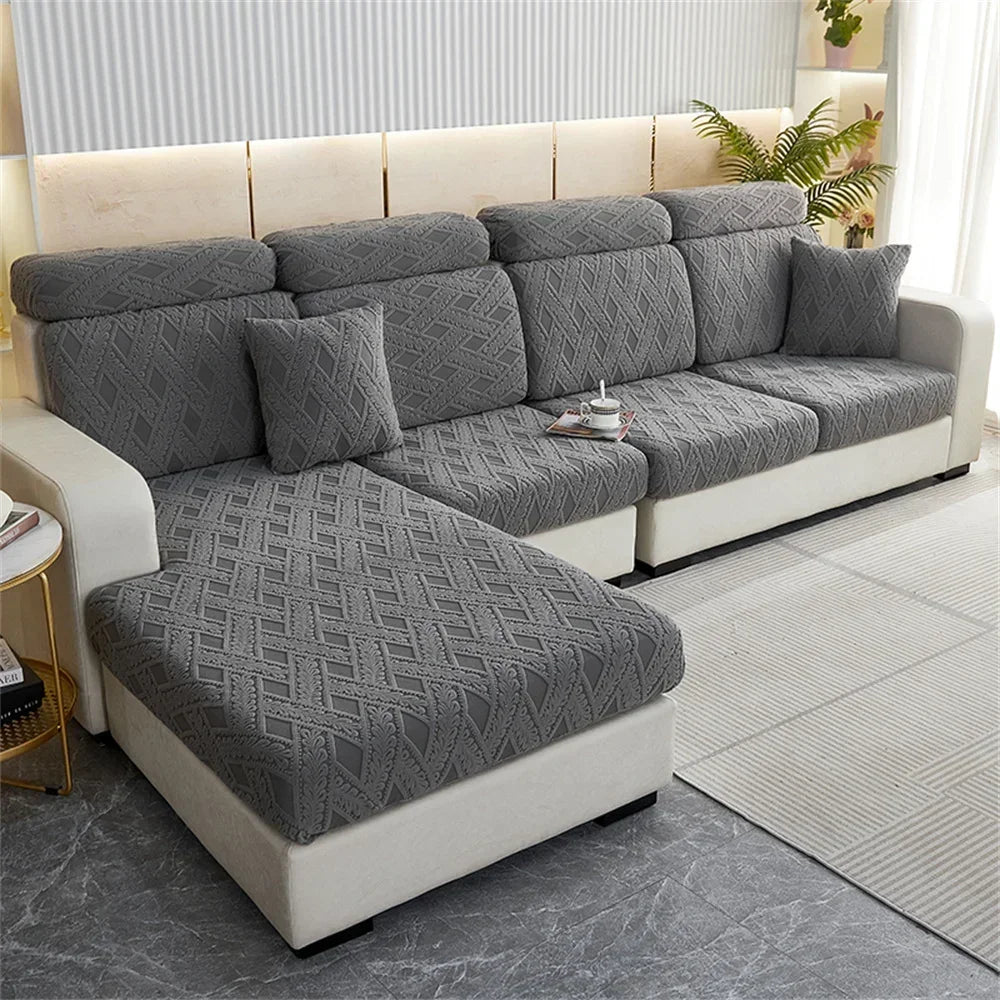 DecorBites™ Jacquard Velvet Sofa Seat Covers: Luxury Polar Fleece Stretch Protector