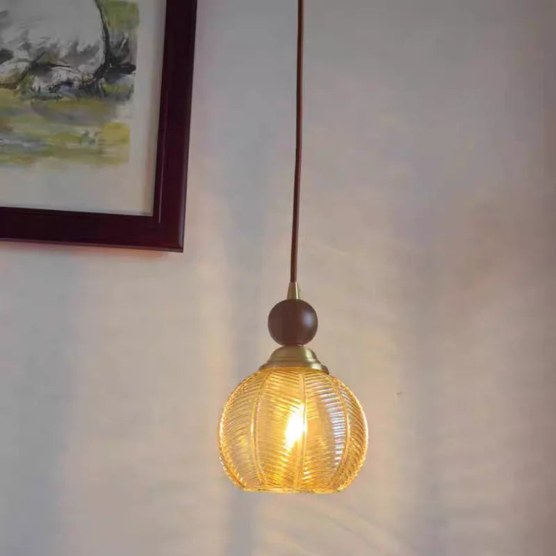 DecorBites™ Amber Glass LED Pendant Light - Modern Nordic Design with Iron Base