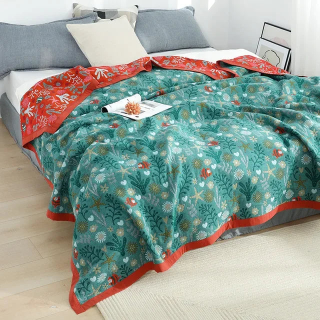 DecorBites™ 100% Cotton Gauze Summer Blanket - Soft Floral Throws for Sofa and Bed