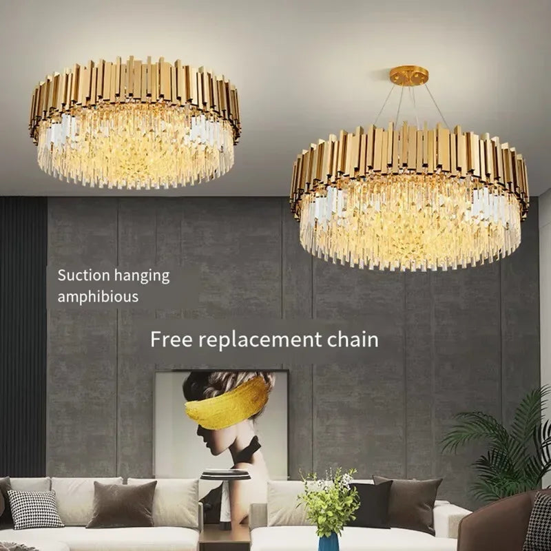 DecorBites™ Crystal Ceiling Chandelier: Luxury Round LED Light for Living Room, Artistic Home Decor