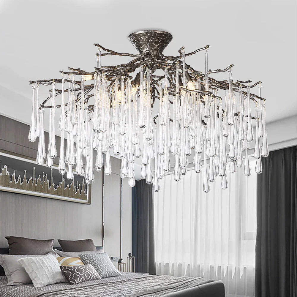 ثريا سقف LED كريستالية على شكل غصن DecorBites™ باللون الذهبي/الأسود لغرفة الطعام والبهو