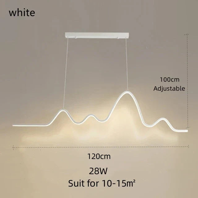 ثريا DecorBites™ LED ألومنيوم حديثة بتصميم خط متموج لمطبخ الجزيرة إضاءة معلقة