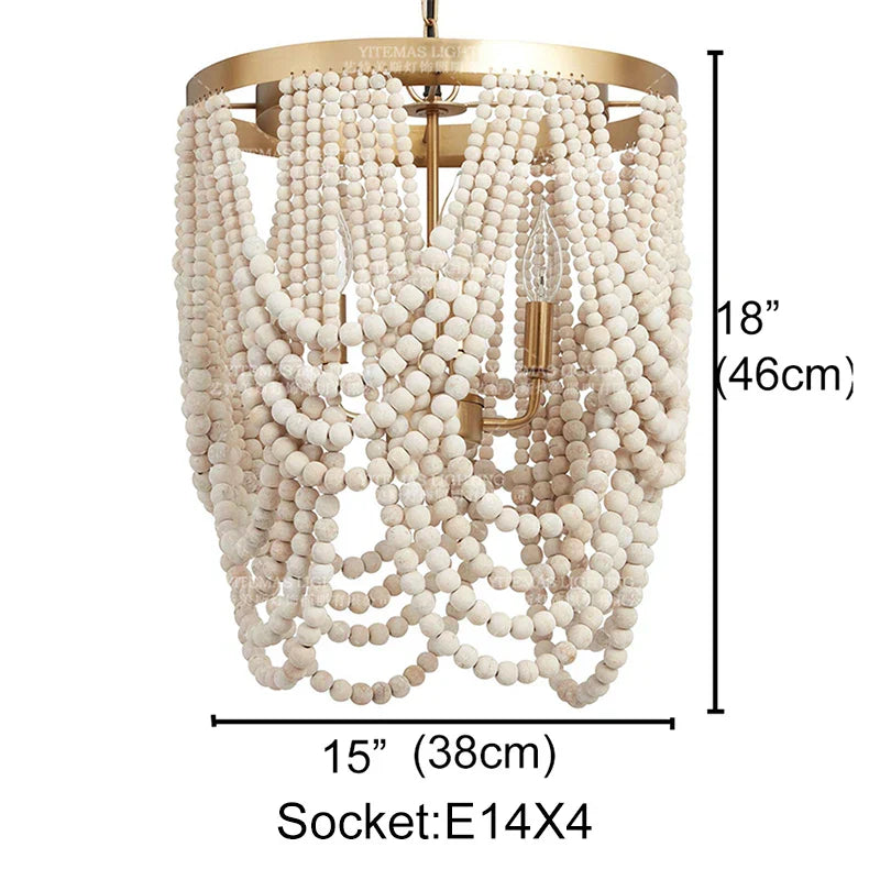 DecorBites™ French Country Wood Bead Chandelier: 3/5 Lights Princess Decorative Hanging Fixture
