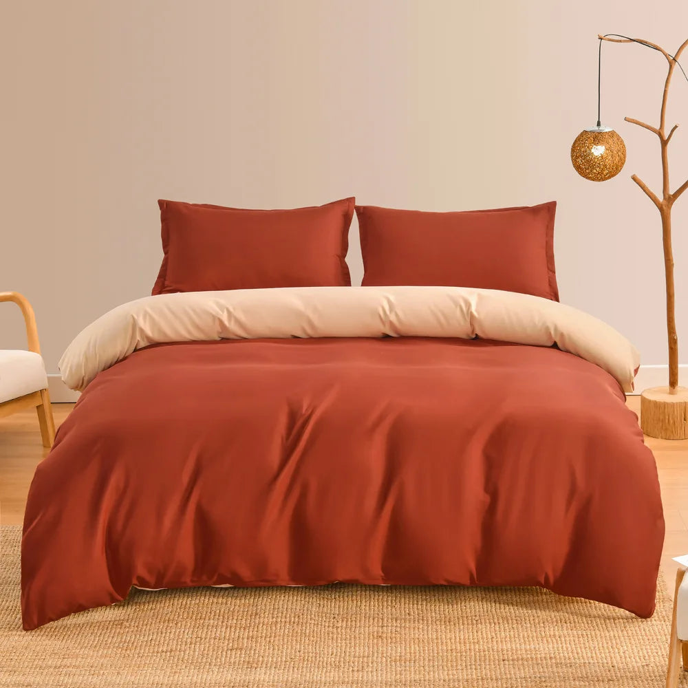 DecorBites™ Brushed Duvet Cover Set, Solid Orange Red, Luxury Hotel Bedding Set