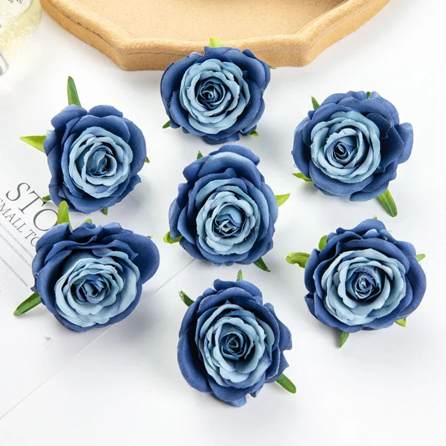 DecorBites™ 10Pcs Silk Blue Rose Wedding Party Decoration DIY Bridal Accessories Artificial Flowers