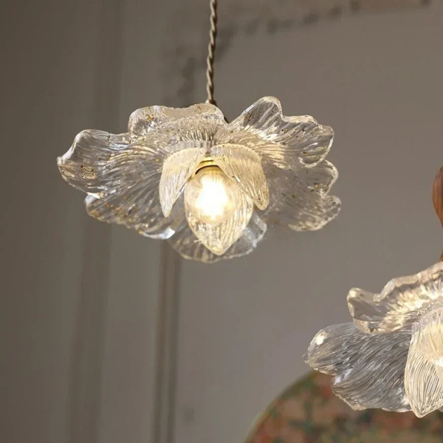 DecorBites™ Acrylic LED Pendant Light: Copper Walnut Wood Flower Hang Lamp