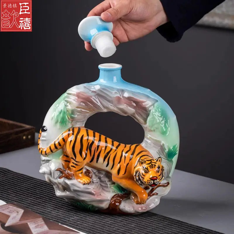 DecorBites™ تمثال زجاجة نبيذ من السيراميك جينغدتشن هدية زودياك صيني 3 كجم