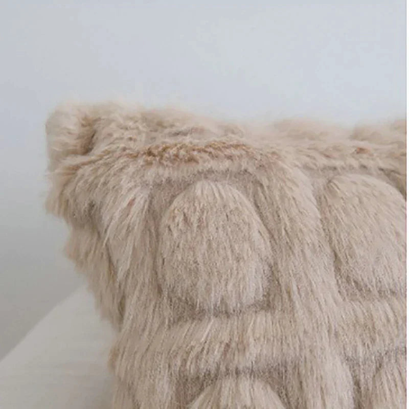 DecorBites™ Cream Geometric Faux Fur Pillow Case for Luxury Home Decor