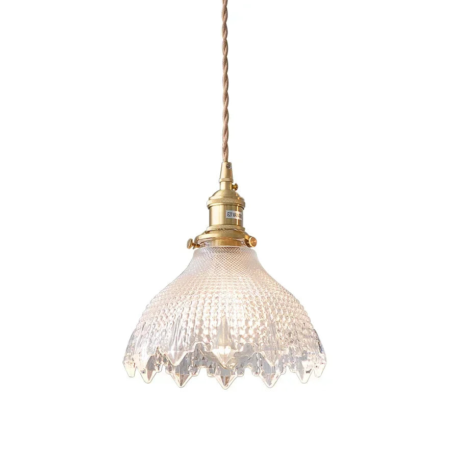 مصباح قلادة DecorBites™ LED زجاجي أخضر بمقبض خشبي نحاسي لديكور المنزل الاسكندنافي الحديث