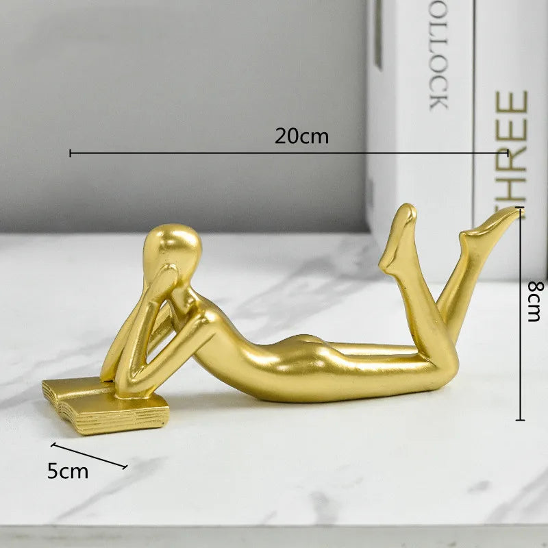 DecorBites™ Golden Thinker Reader Man Resin Figure: Abstract Home Decor Figurine