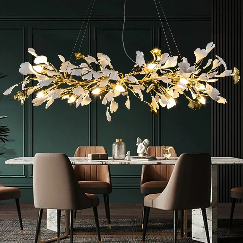 DecorBites™ ثريا سيراميك بتصميم غصن | إضاءة عصرية ذهبية لغرفة المعيشة
