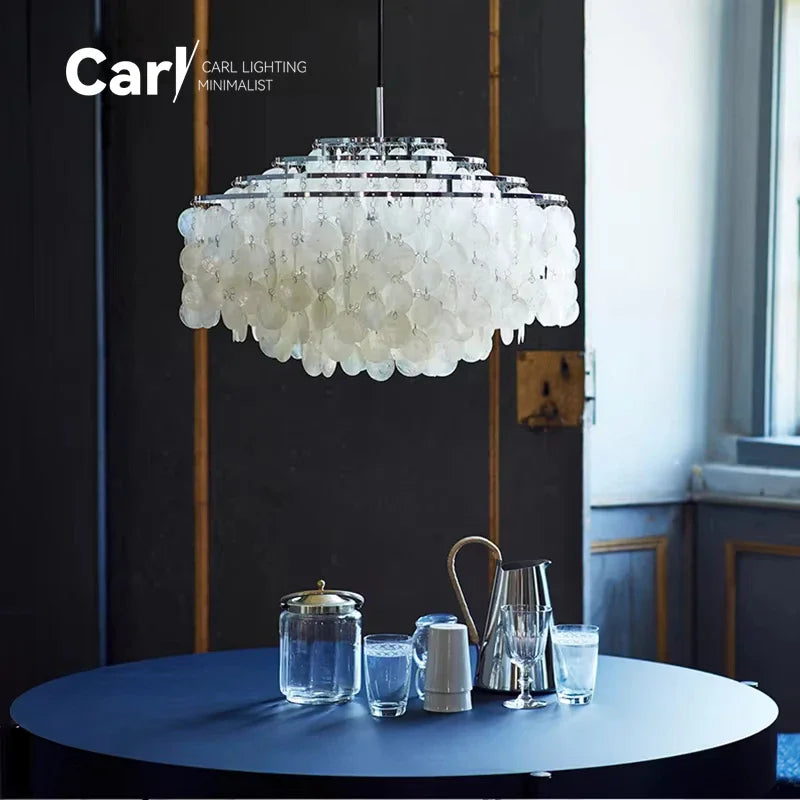 Modern Shell Pendant Chandelier in Gold or Chrome