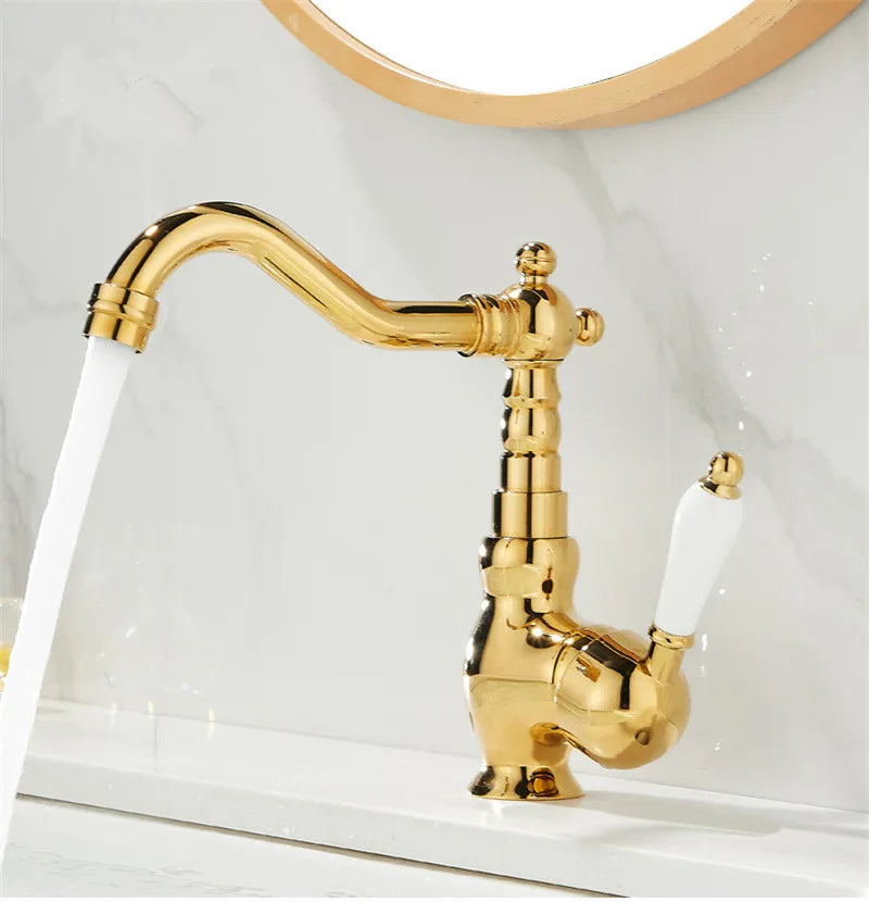 DecorBites™ Robinet de lavabo doré Mitigeur chaud froid à poignée unique