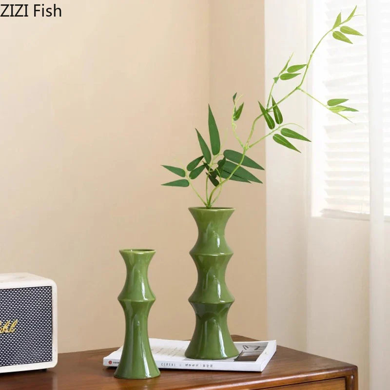 DecorBites™ Bamboo Shape Ceramic Vase: Table Decoration & Floral Arrangement in Room