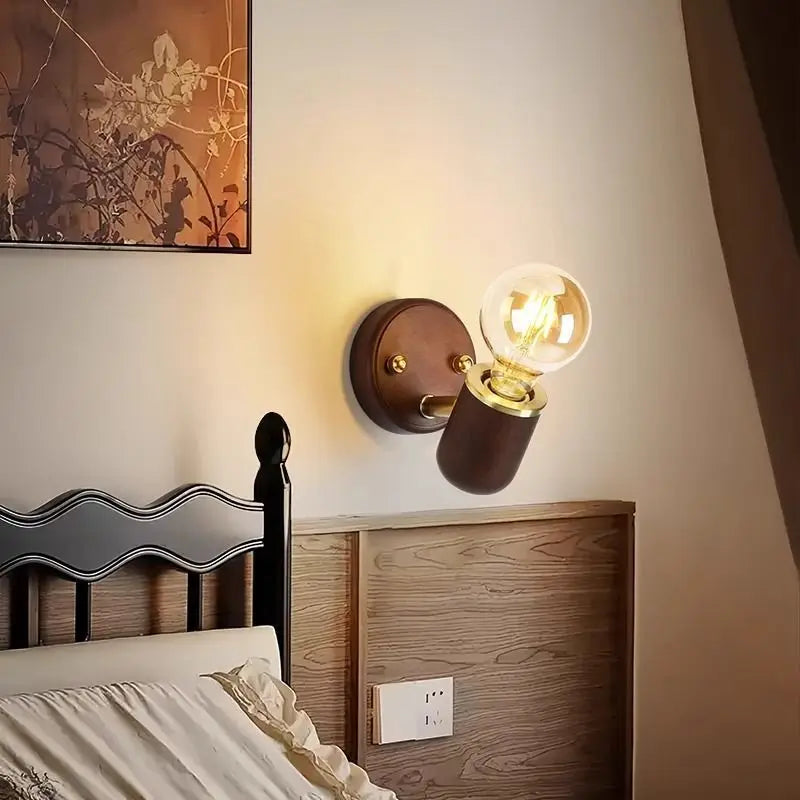 مصباح حائط من خشب الجوز الياباني من DecorBites™ لغرفة النوم والردهة والممر والدرج