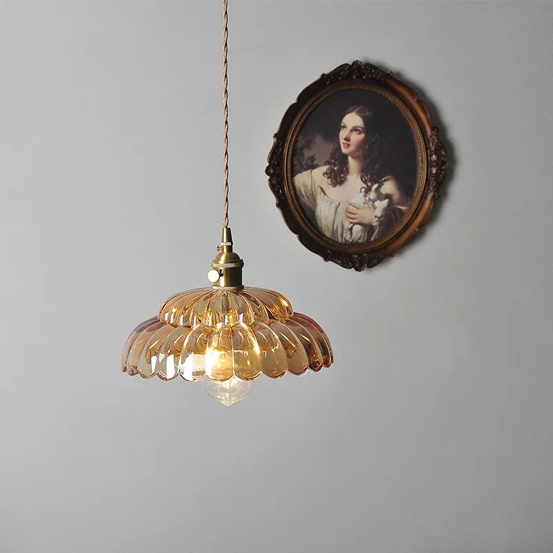 DecorBites™ Amber Flower Glass LED Pendant Lights for Home Decor