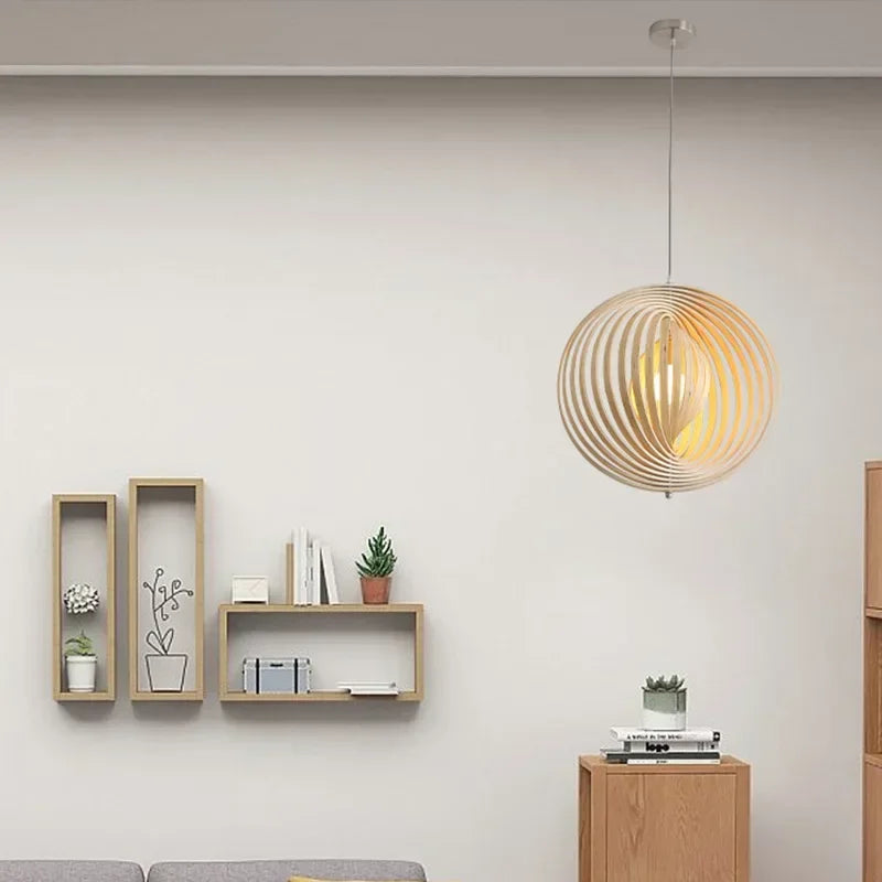 ثريا خشبية معلقة على شكل قمر ياباني من DecorBites™ لديكور المنزل