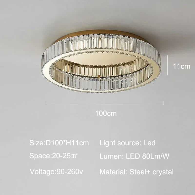 DecorBites™ Gold Crystal Ceiling Light Ring LED - إضاءة منزلية داخلية فاخرة حديثة