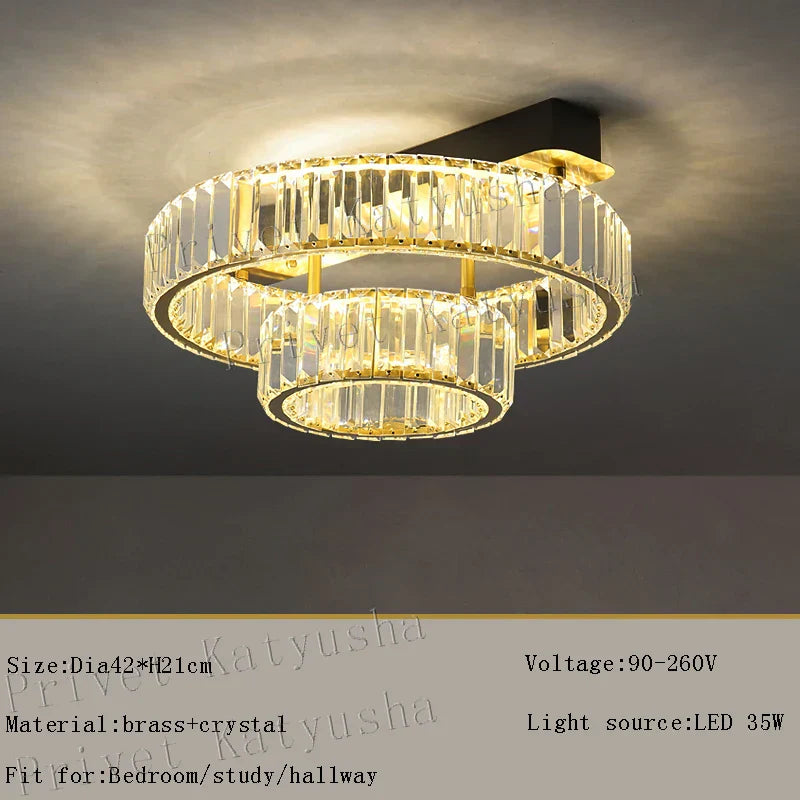 DecorBites™ مصابيح سقف نحاسية ذهبية كريستالية LED إضاءة ديكور منزلي حديثة للغرف