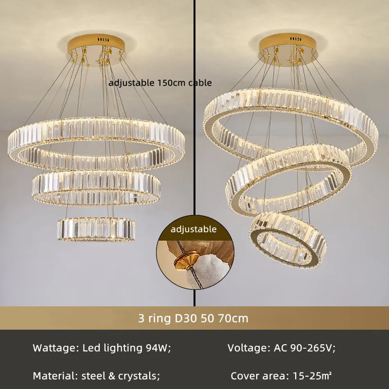 DecorBites™ Crystal Circle LED Chandelier: Dimmable Pendant Lighting for Modern Stairs