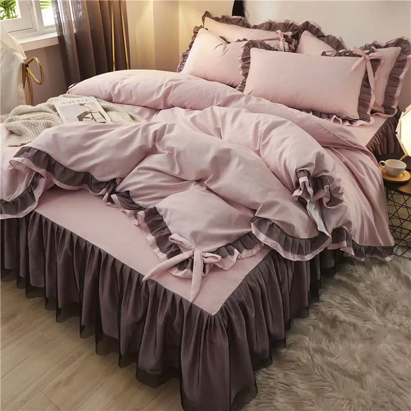 طقم غطاء سرير كوري من DecorBites™ بحواف مكشكشة - طقم فراش سادة ولطيف على البشرة
