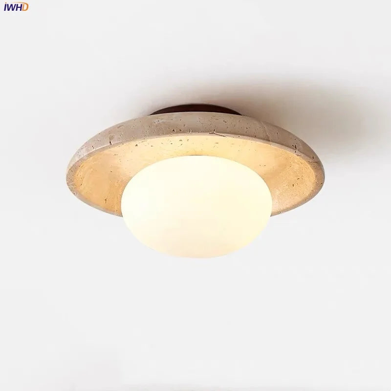 DecorBites™ Glass Ball LED Ceiling Light, Japan Style, Yellow Travertine, Restaurant Reading Décor
