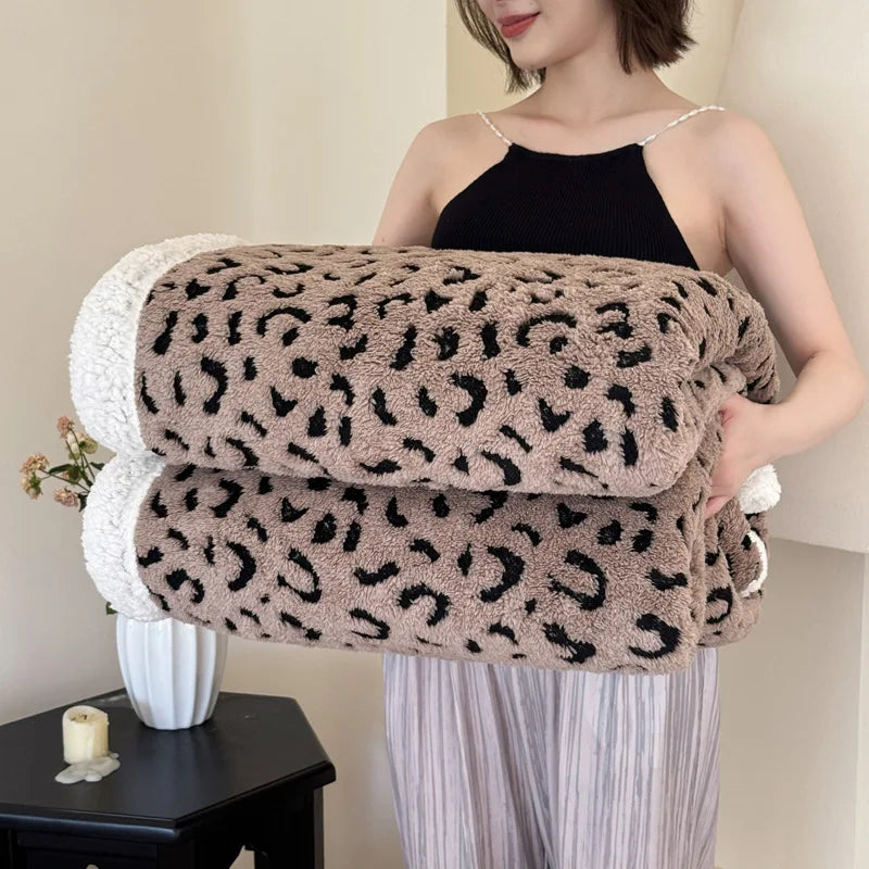 DecorBites™ Leopard Print Double Layered Wool Blanket-Irresistibly Soft & Warm