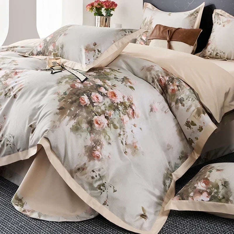 طقم مفروشات أسرة من القطن المصري™ ماركة DecorBites مقاس كوين وكينج ومزدوج، مطبوع