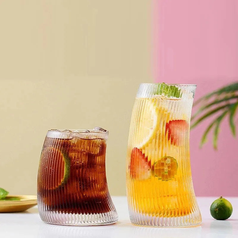 DecorBites™ 450ml/300ml Sail-Shaped Glass Cups | Elegant Glassware for Tea, Juice