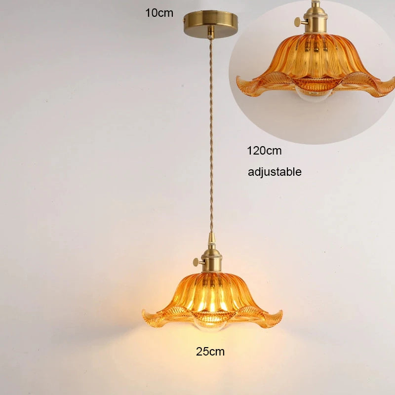 Korean Retro Glass Pendant Light With Wood Accent