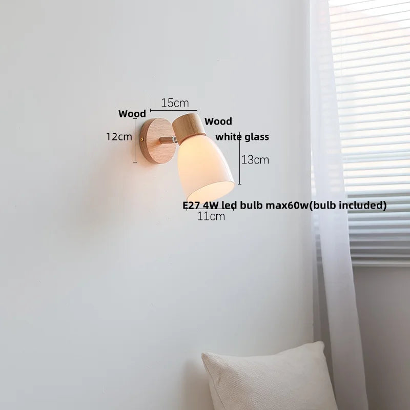 DecorBites™ Amber Glass LED Wall Sconce Nordic Modern Wood Pull Chain Switch Stair Light