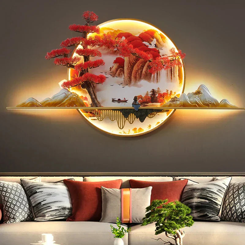 DecorBites™ 3D Chinese Pine Landscape Picture Wall Lamp for Home Living Room